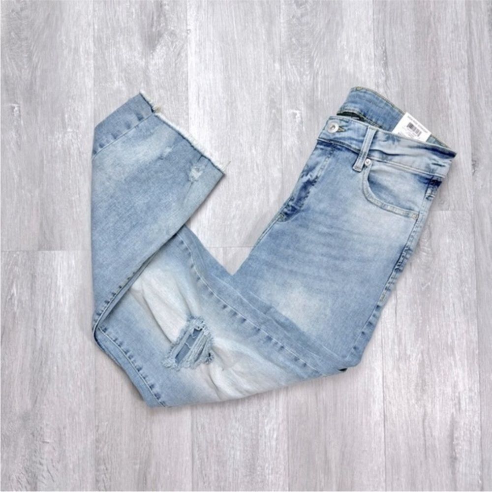 INC Women's 12 NWT High Rise Distressed Straight Leg Blue Jeans New